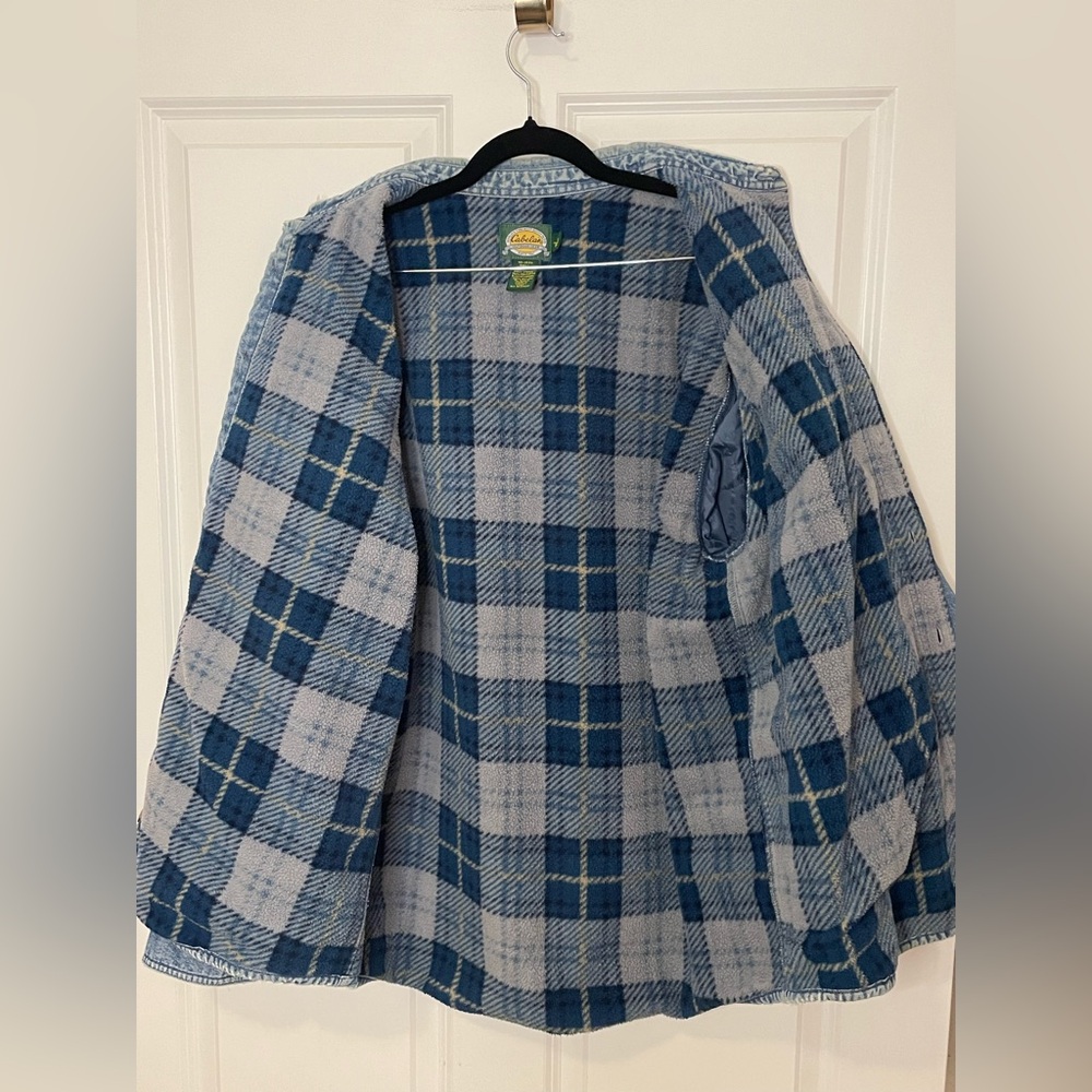 Cabela’s Denim Chore Coat Shirt Jacket Plaid Sherpa Lined Workwear Men’s L - Picture 3 of 13
